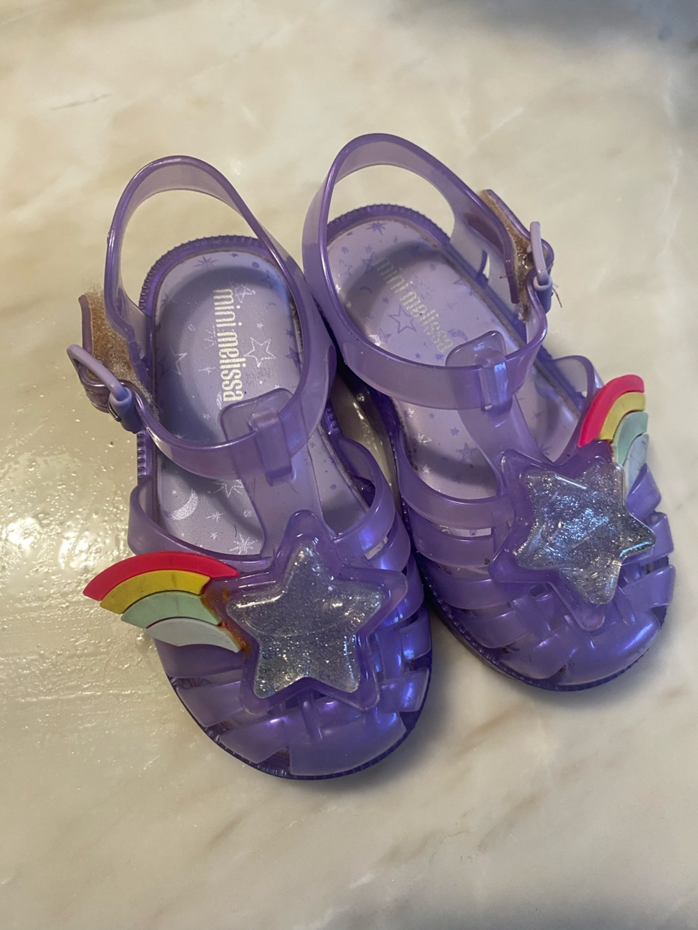 Mini Melissa Purple Glitter Star Jelly Sandals with Rainbow sz 7